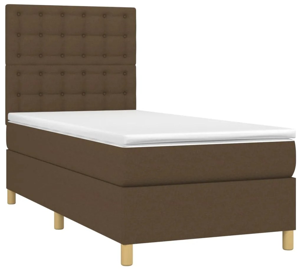 vidaXL Κρεβάτι Boxspring με Στρώμα &amp; LED Σκ.Καφέ 90x200 εκ. Υφασμάτινο