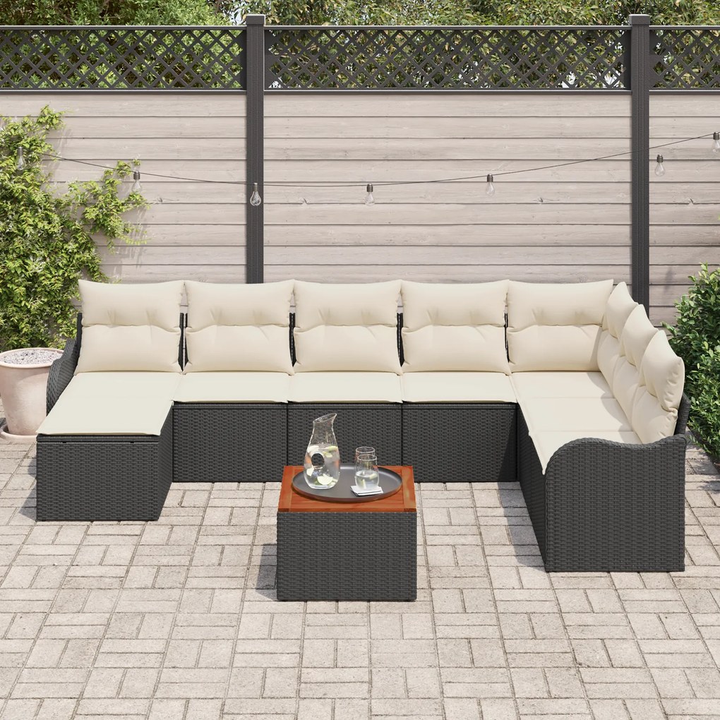 vidaXL Σετ Καναπέ Κήπου 9 pcs Μαύρος, λευκός Μεγάλο