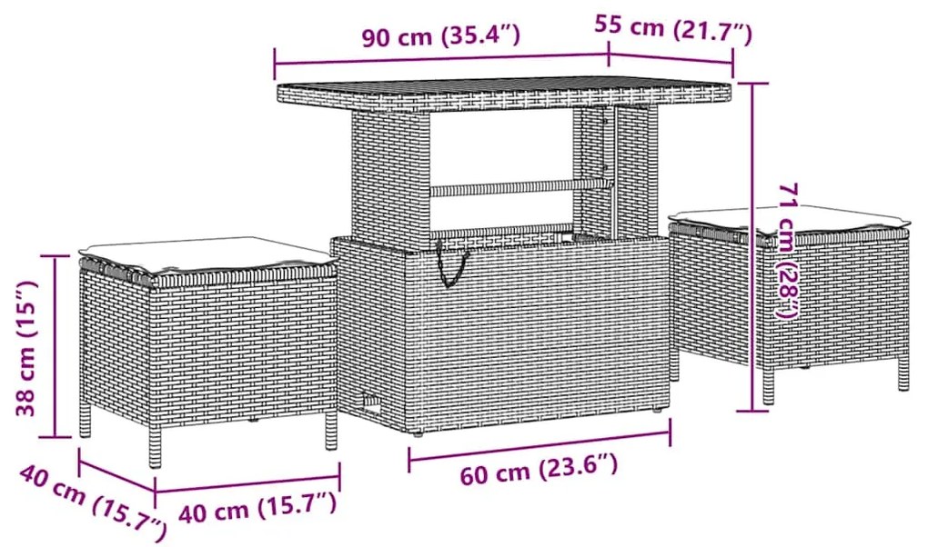 vidaXL Σετ Καναπέ Κήπου με μαξιλάρι 9 pcs μπεζ και ανοιχτό γκρι