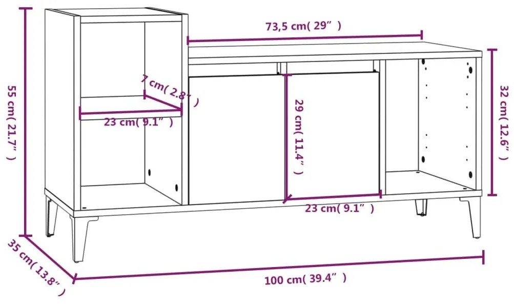 Έπιπλο Τηλεόρασης Καφέ Δρυς 100x35x55 εκ. Επεξεργασμένο Ξύλο - Καφέ