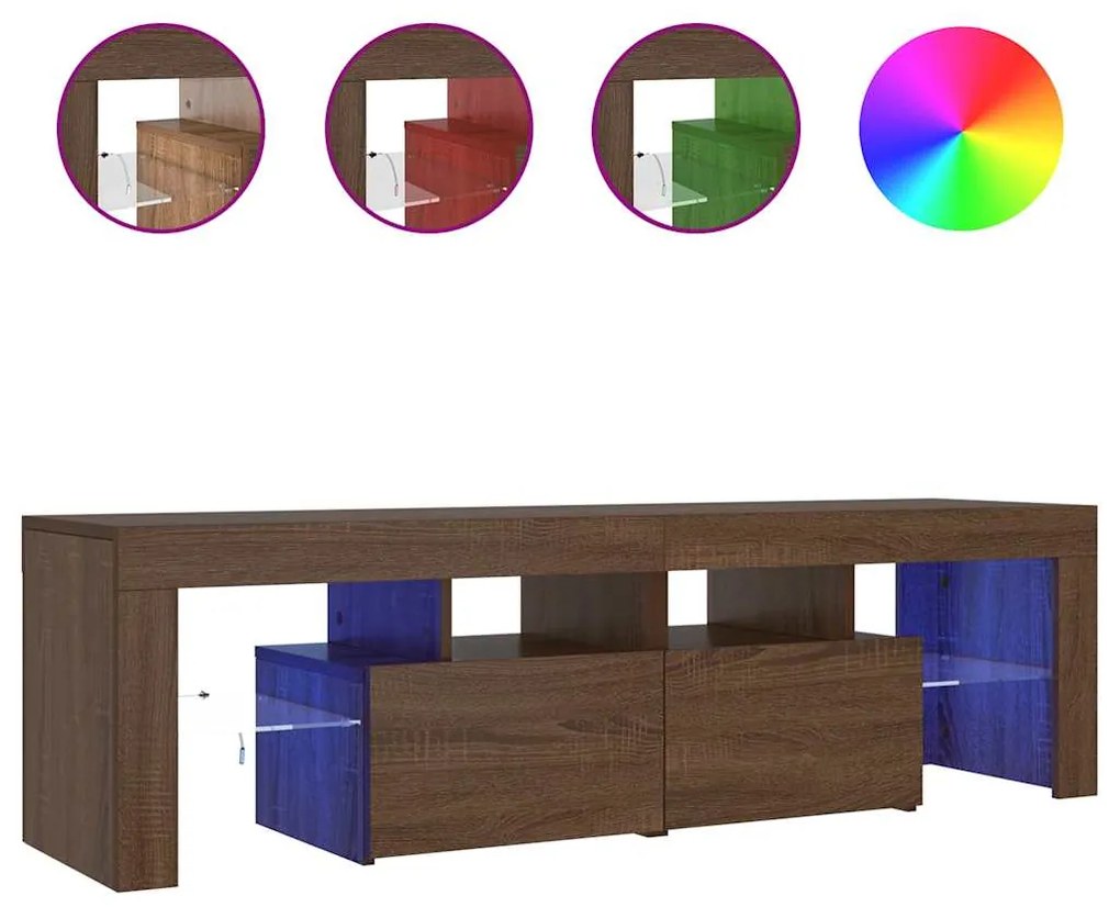 vidaXL Έπιπλο Τηλεόρασης με LED Καφέ Δρυς 140 x 36,5 x 40 εκ.