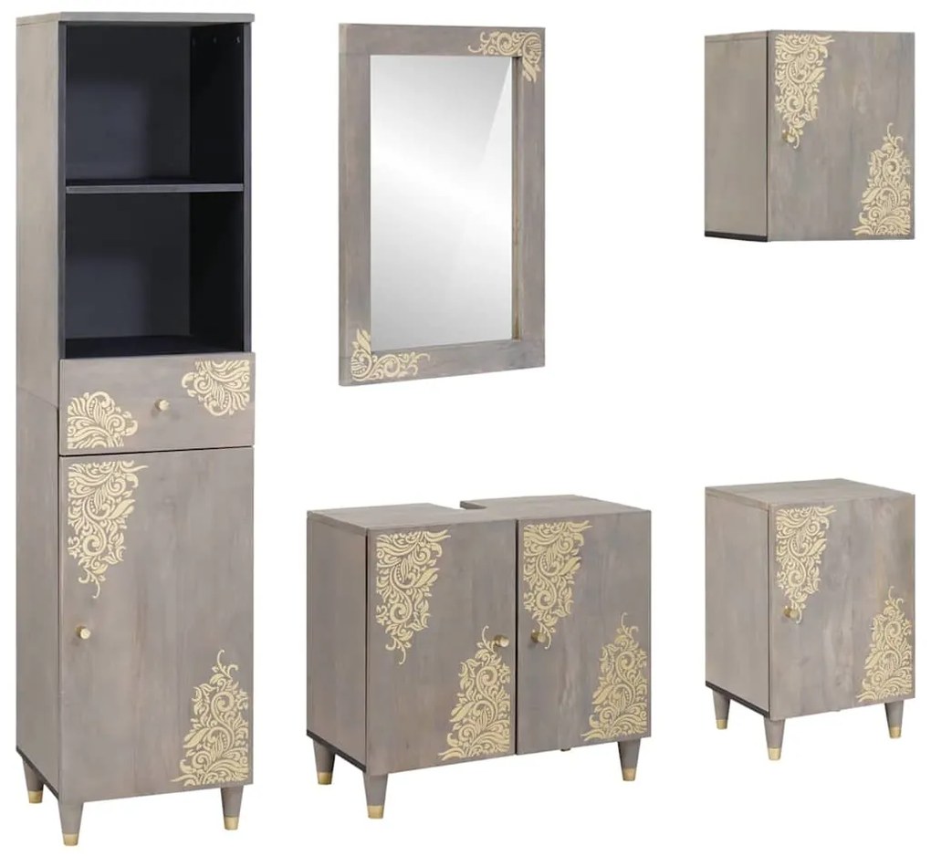 vidaXL Σετ Επίπλων Μπάνιου με συρτάρι 5 pcs Γκρι 62 x 33 x 58 εκ.