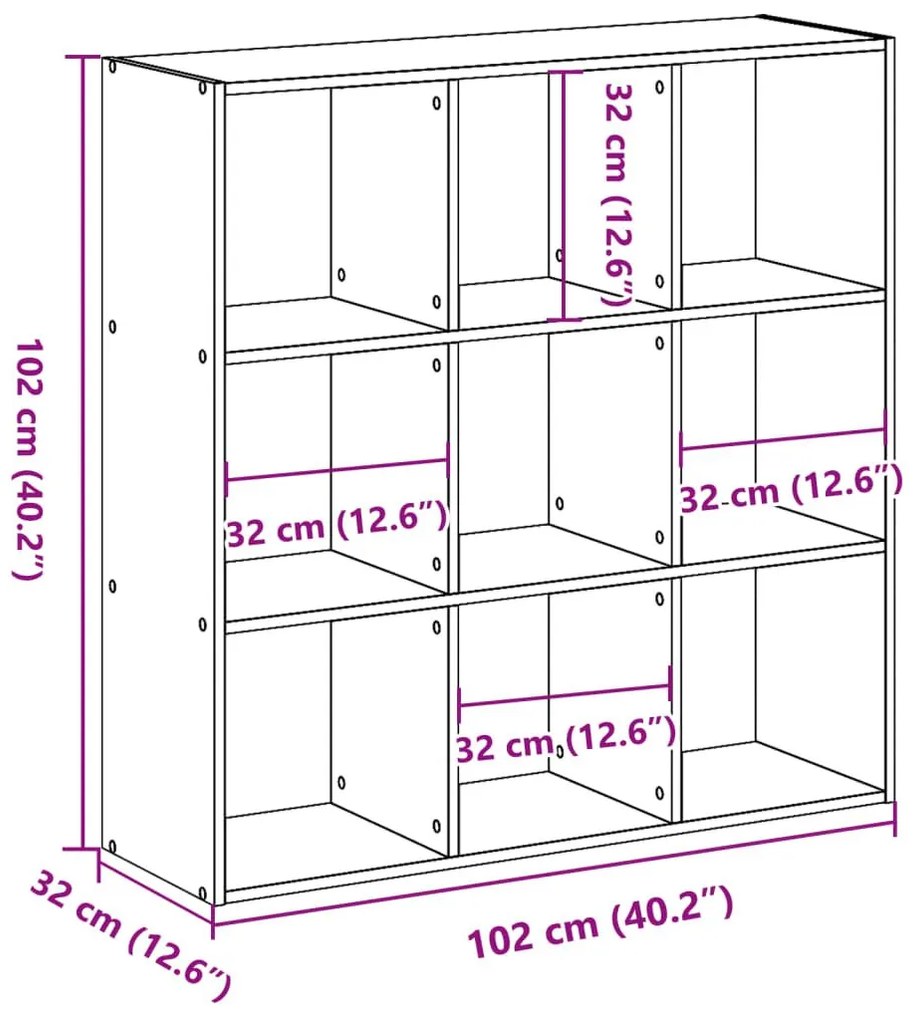 Βιβλιοθήκη Γκρι Σκυροδέματος 102x32x102 εκ. Επεξεργ. Ξύλο - Γκρι