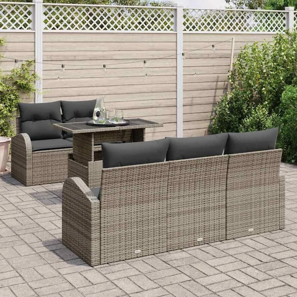vidaXL Σετ Καναπέ Κήπου με μαξιλάρι 6 pcs Γκρι Πολυ ράταν