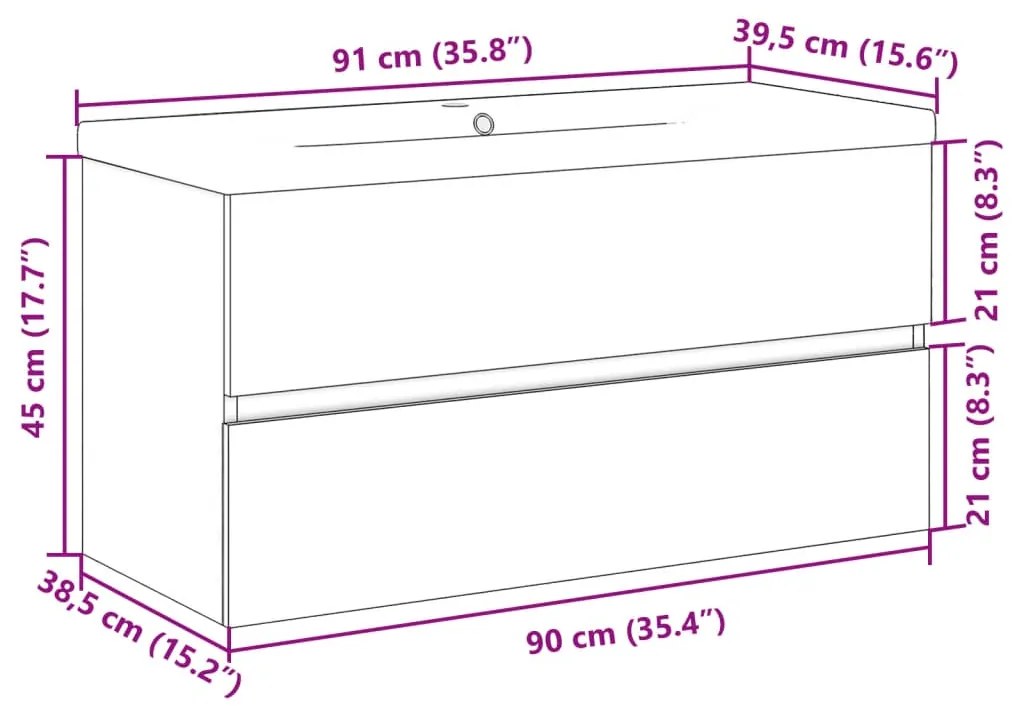 Ντουλάπι Μπάνιου με Νιπτήρα Artisan Δρυς 91x39,5x49 εκ. - Καφέ