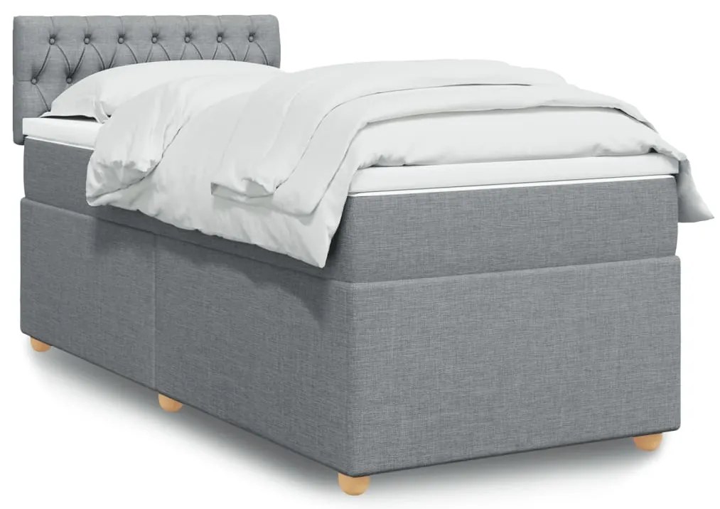 vidaXL Κρεβάτι Boxspring με Στρώμα Ανοιχτό Γκρι 100x200 εκ. Υφασμάτινο