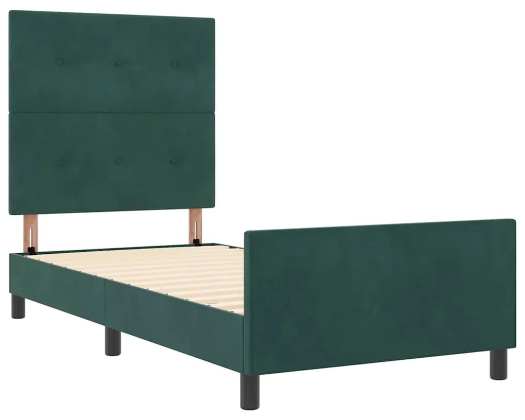 vidaXL Σκελετός Κρεβατιού Σκούρο πράσινο 90 x 190 cm Βελούδο