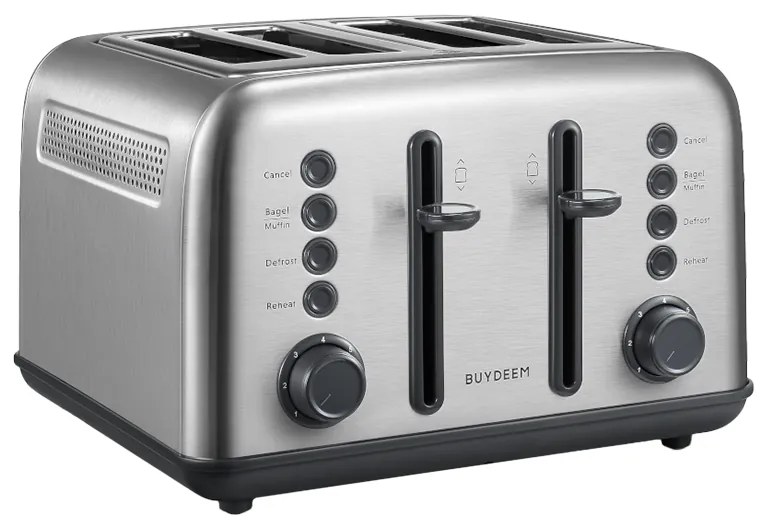 Τοστιέρα ψωμιού BUYDEEM DT640E, 1800W, 4 υποδοχές, 7 αυτόματα προγράμματα, 7 επίπεδα φρυγανίσματος, ενδεικτικές λυχνίες LED, δίσκοι ψίχας, High pop-up, Inox