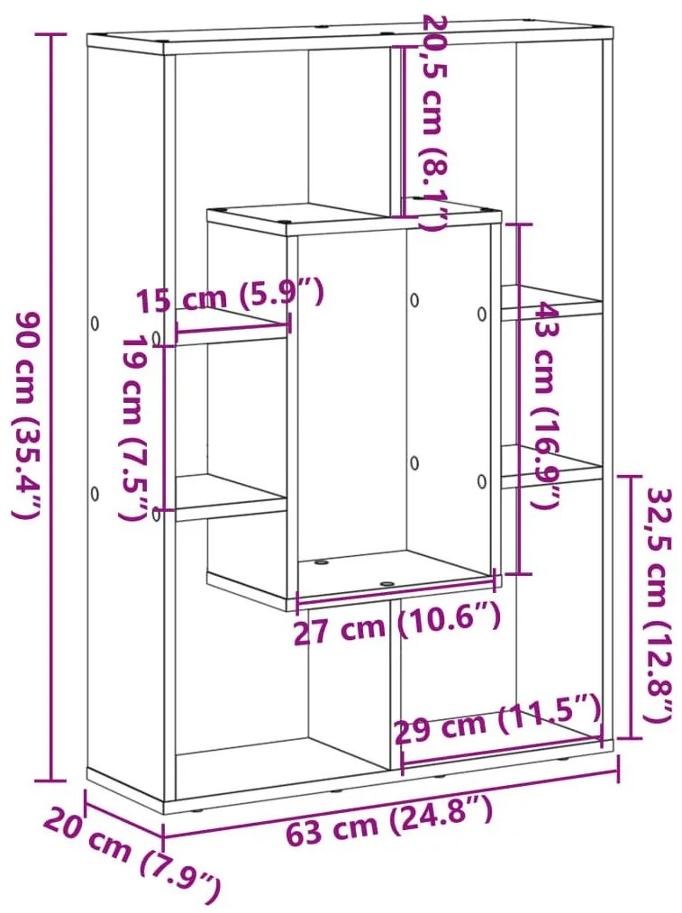 Βιβλιοθήκη Αρτισιανή Δρυς 63x20x90 εκ. από Επεξεργασμένο Ξύλο - Καφέ