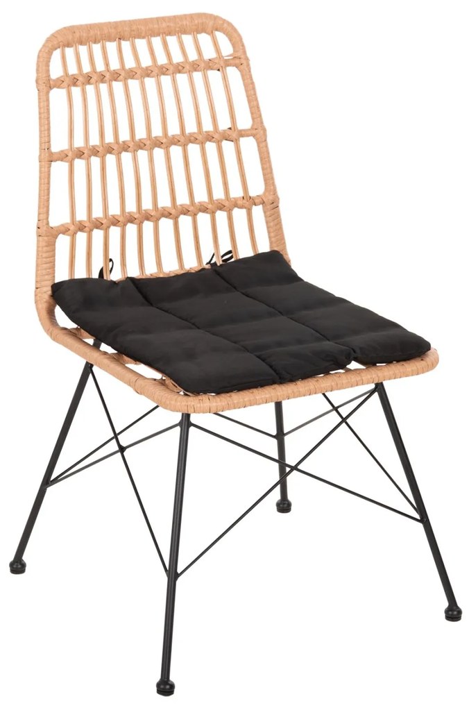 Καρέκλα ALLEGRA C5451.11 Μεταλλική με Μαξιλάρι Μαύρο και Wicker Μπέζ 52x51.5x83.5Yεκ. 52x51.5x83.5 εκ.