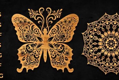 Intra απο ξύλο plywood 3mm-4mm πάχος κοπής με λέιζερ 3D Butterfly Mandala Δίασταση 30x30 cm INTRAFABR-88712328