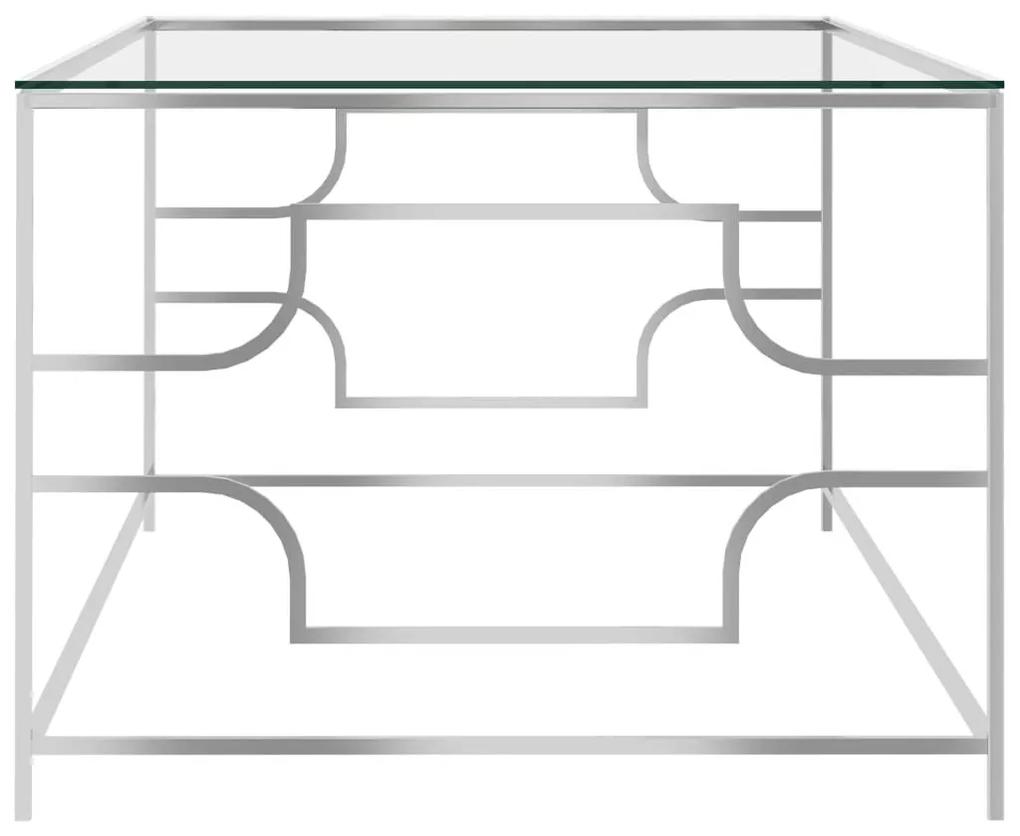 Τραπέζι Σαλονιού Ασημί 120x60x45 εκ. από Ανοξ. Ατσάλι και Γυαλί - Ασήμι