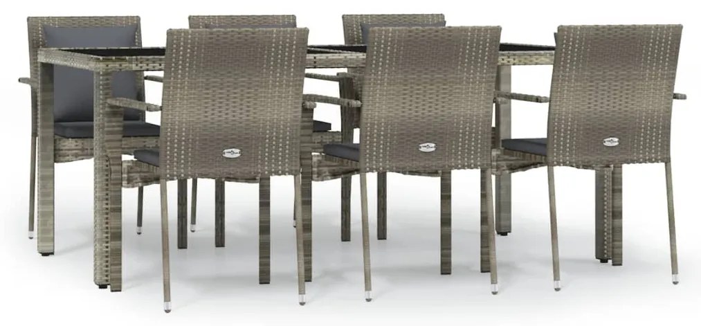 vidaXL Σετ Τραπεζαρίας Κήπου 7 τεμ. Γκρι Συνθ. Ρατάν με Μαξιλάρια