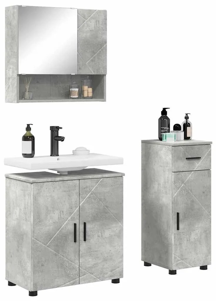 vidaXL Σετ Επίπλων Μπάνιου 3 pcs Γκρι σκυροδέματος 61 x 35 x 64 εκ.