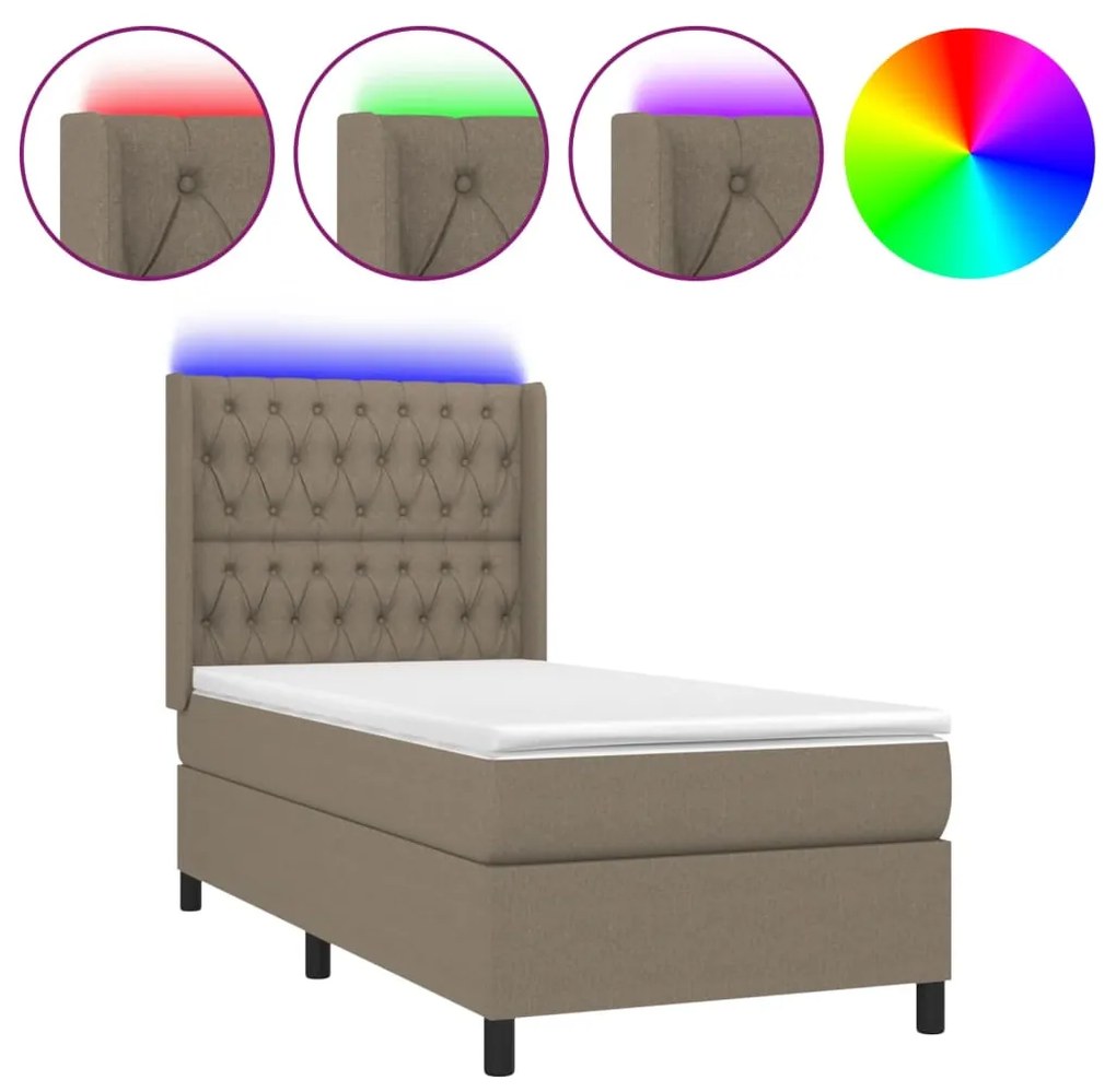 ΚΡΕΒΑΤΙ BOXSPRING ΜΕ ΣΤΡΩΜΑ &amp; LED TAUPE 90X190 ΕΚ. ΥΦΑΣΜΑΤΙΝΟ 3138521