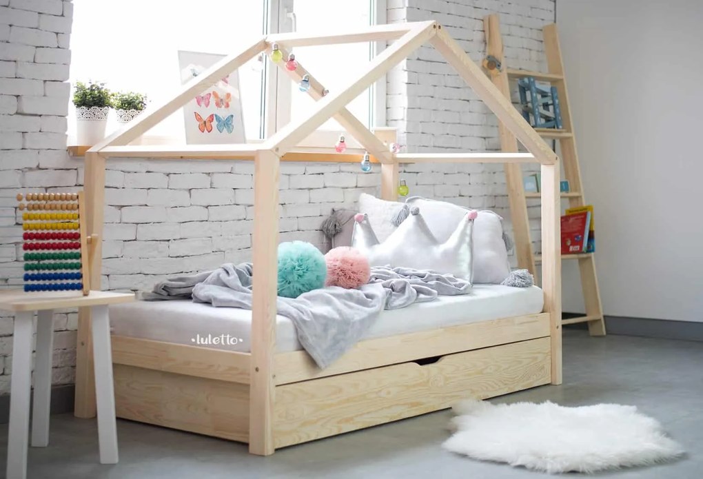 Κρεβάτι Παιδικό Montessori  House Bed Plus με Συρτάρι σε Φυσικό  Ξύλο  100×200cm  Luletto (Δώρο 10% έκπτωση στο Στρώμα)