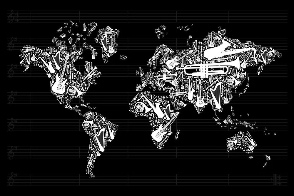 Εικόνα στον παγκόσμιο χάρτη μουσικής από φελλό - 120x80  peg