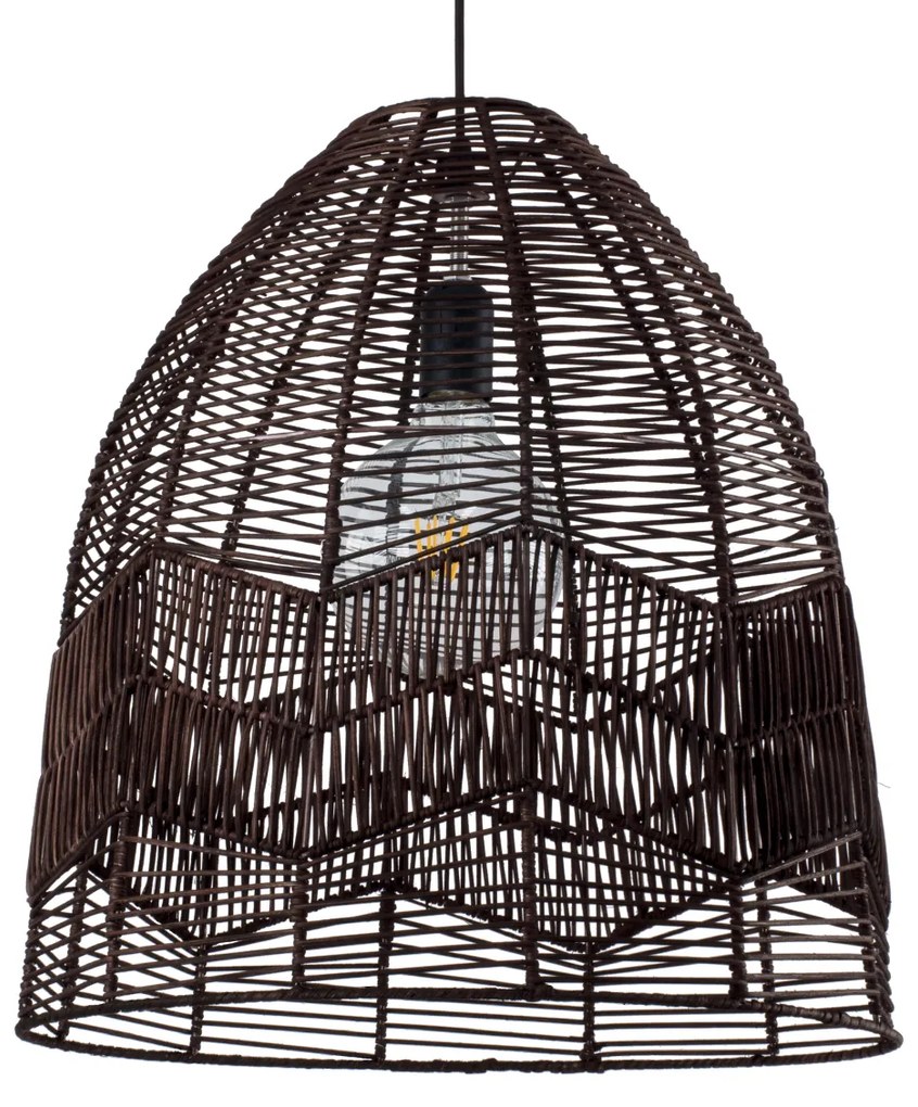 01752 GloboStar®  ALOHA 01752 Boho Κρεμαστό Φωτιστικό Καμπάνα Μονόφωτο 1 x E27 IP20 Καφέ Σχοινί - Μ43 x Π43 x Y46cm