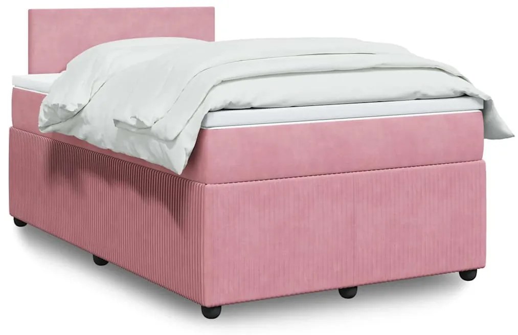 vidaXL Κρεβάτι Boxspring με Στρώμα Ροζ 120x190 εκ. Βελούδινο