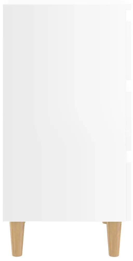 vidaXL Κομοδίνο Γυαλιστερό Λευκό 40x35x69 εκ. με Μασίφ Ξύλινα Πόδια