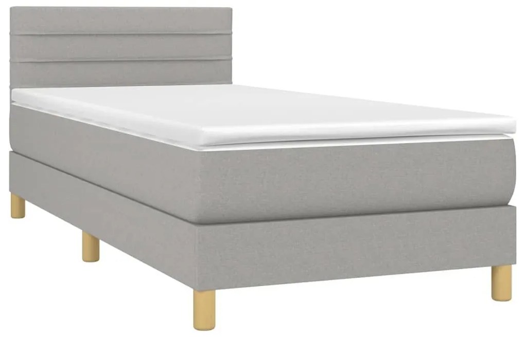 Κρεβάτι Boxspring με Στρώμα &amp; LED Αν.Γκρι 90x200 εκ. Υφασμάτινο - Γκρι