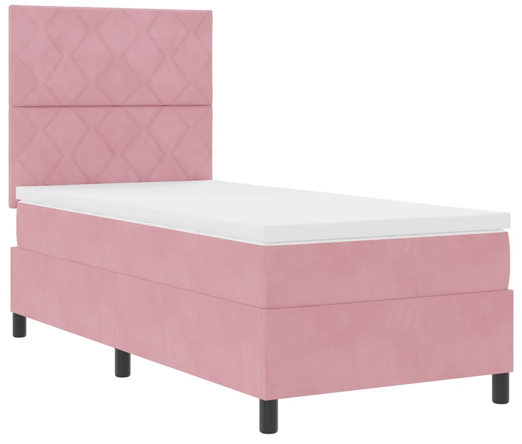 vidaXL Κρεβάτι με ελατήρια με στρώμα Ροζ 90 x 190 cm Βελούδο