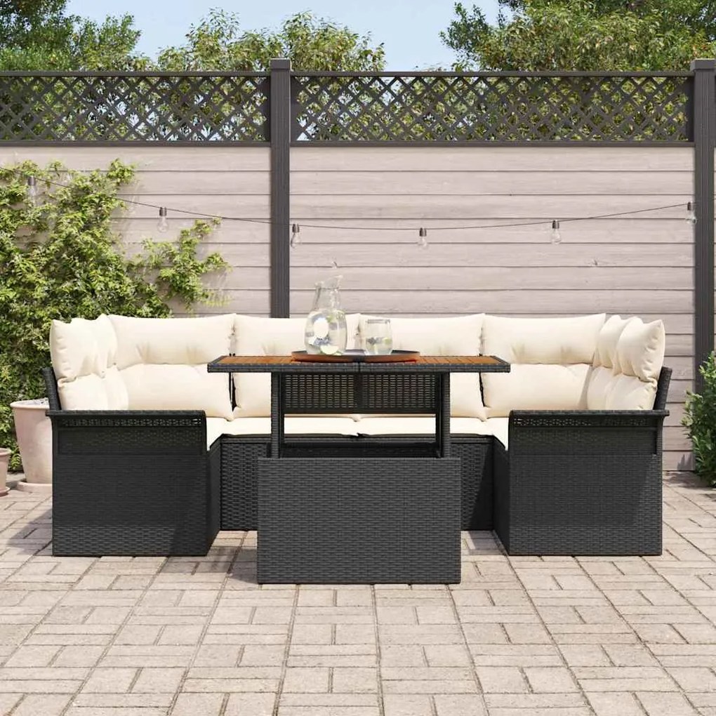 vidaXL Σετ Καναπέ Κήπου 7 pcs Μαύρο και κρεμ 100 x 55 x 73 εκ