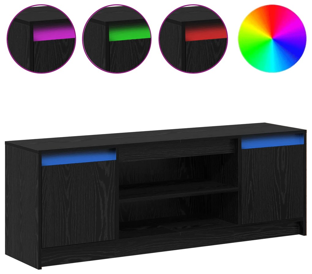 vidaXL Κεφαλάρι TV με LED σε Μαύρη Δρυς, 139,5x34x50 εκ., Φτιαγμένο από επεξεργασμένο ξύλο