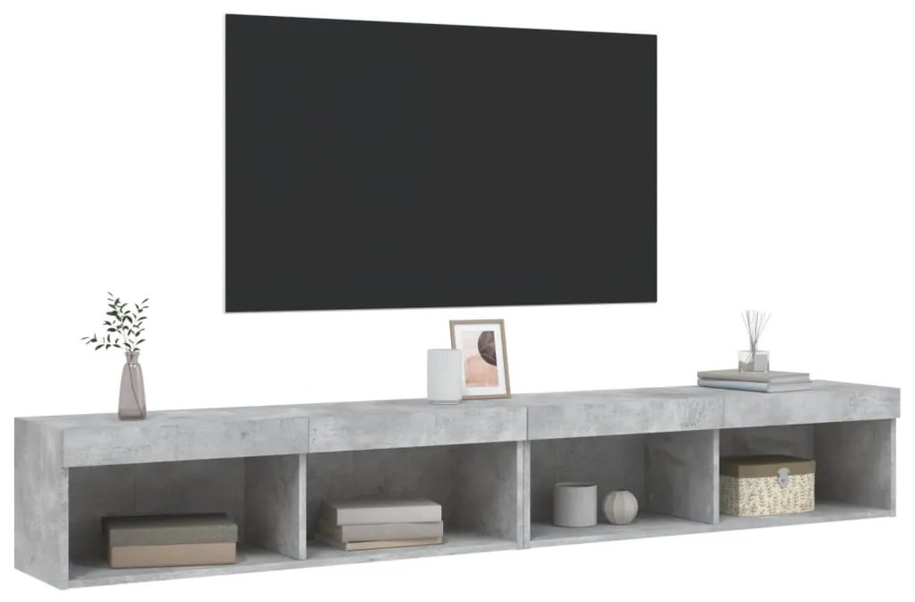 vidaXL Έπιπλα Τηλεόρασης με LED 2 τεμ. Γκρι Σκυροδέματος 100x30x30 εκ.