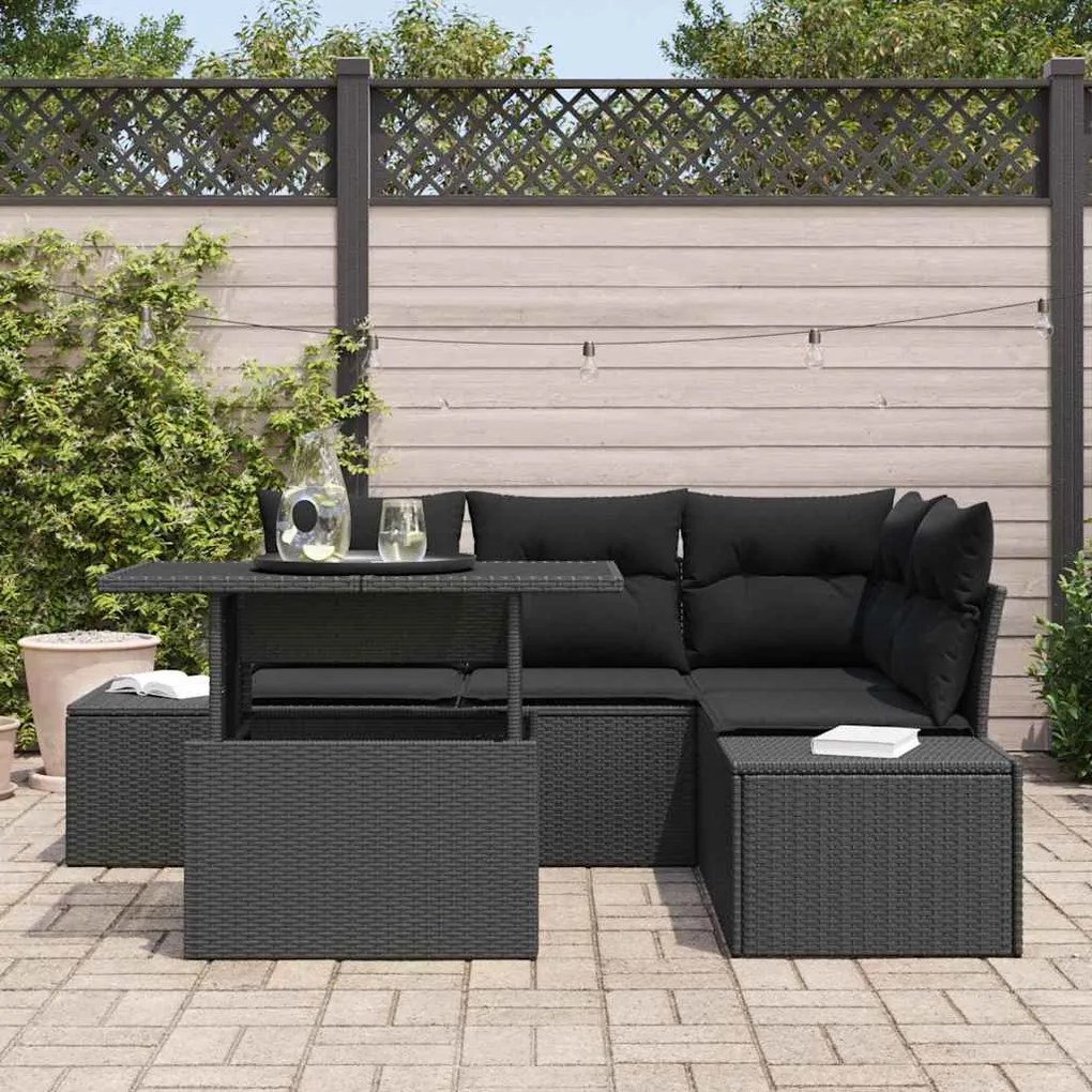 vidaXL Σετ Καναπέ Κήπου με μαξιλάρι 5 pcs Μαύρο 100 x 55 x 73 εκ