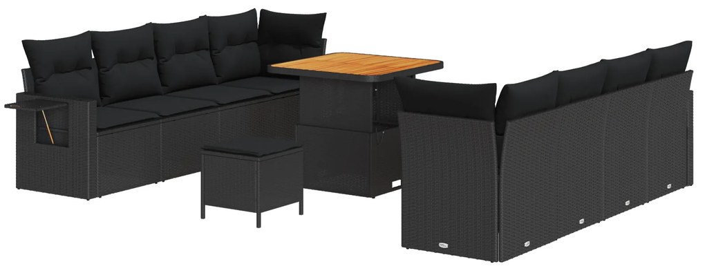 vidaXL 11 Τεμαχίων Σετ Καναπέ Κήπου με Μαξιλάρια Μαύρο Πολυ Ρατάν Ακακία