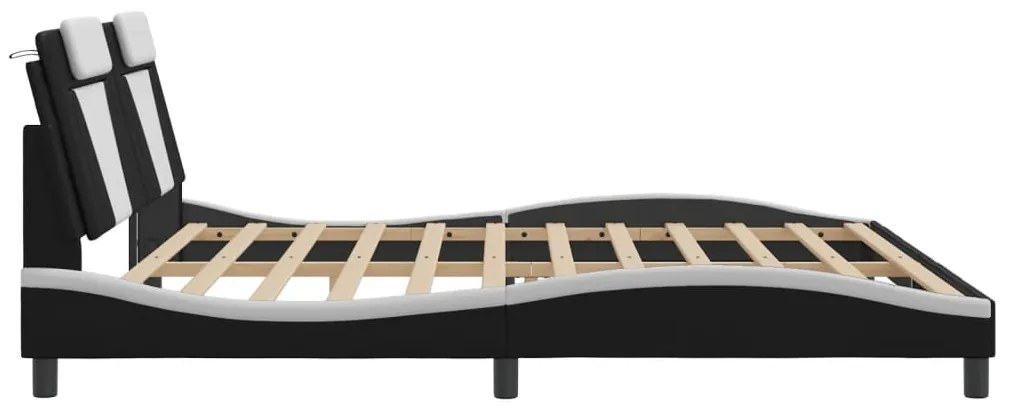 vidaXL Σκελετός Κρεβατιού Viana Χωρίς Στρώμα Μαύρο/Λευκό 200x200εκ.Συνθ. Δέρμα
