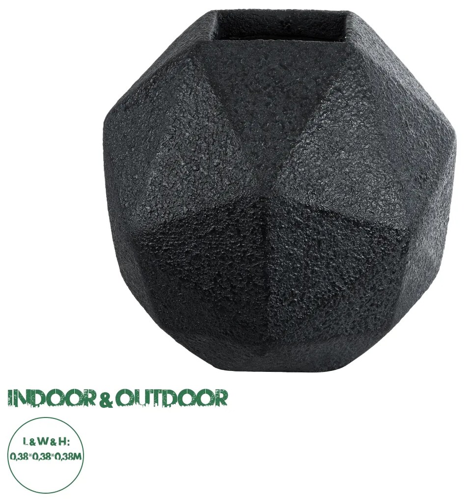 20779 GloboStar®  Artificial Garden CARNABY 20779 Επιδαπέδιο Πολυεστερικό Τσιμεντένιο Κασπώ Γλάστρα - Flower Pot Μαύρο Μ38 x Π38 x Υ38cm
