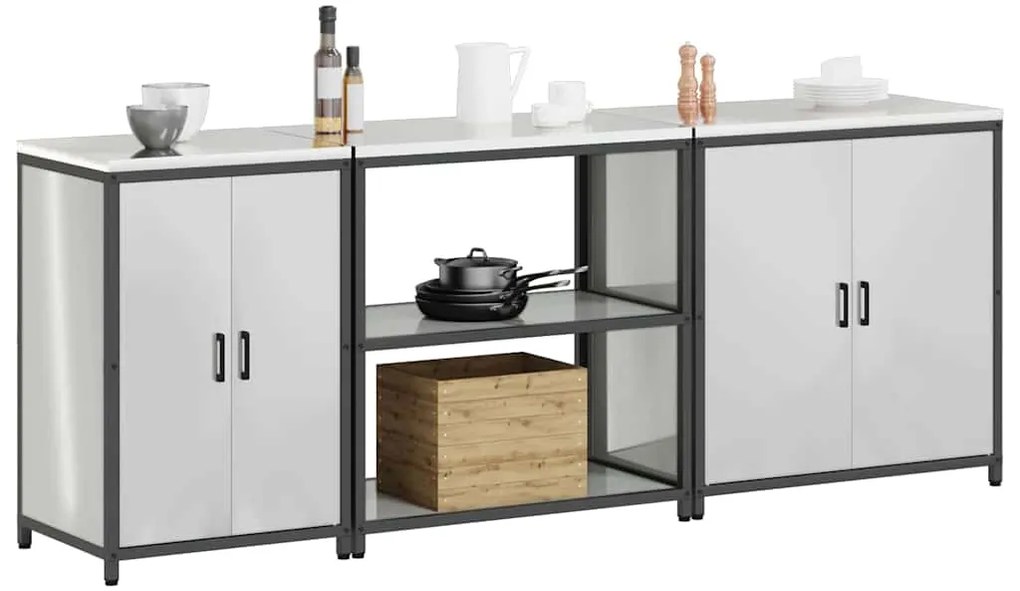 vidaXL Σετ Αποθήκευσης Κουζίνας με ράφι 3 pcs Ασημί 240 x 50 x 92 εκ