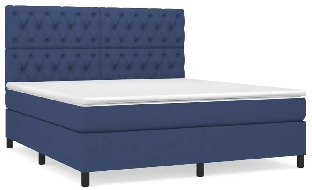 Κρεβάτι Boxspring με Στρώμα Μπλε 160x200 εκ. Υφασμάτινο - Μπλε