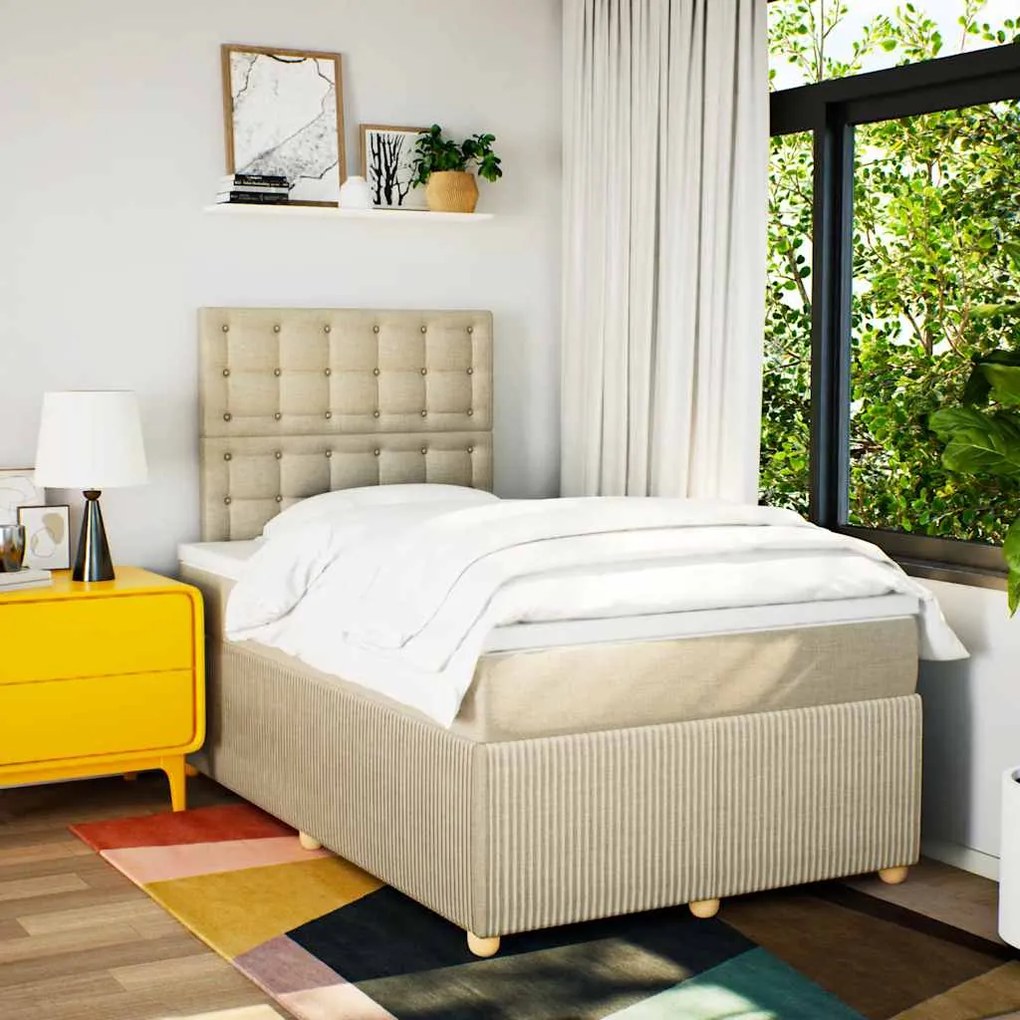 vidaXL Κρεβάτι Boxspring με Στρώμα Κρεμ 120x200 εκ. Υφασμάτινο