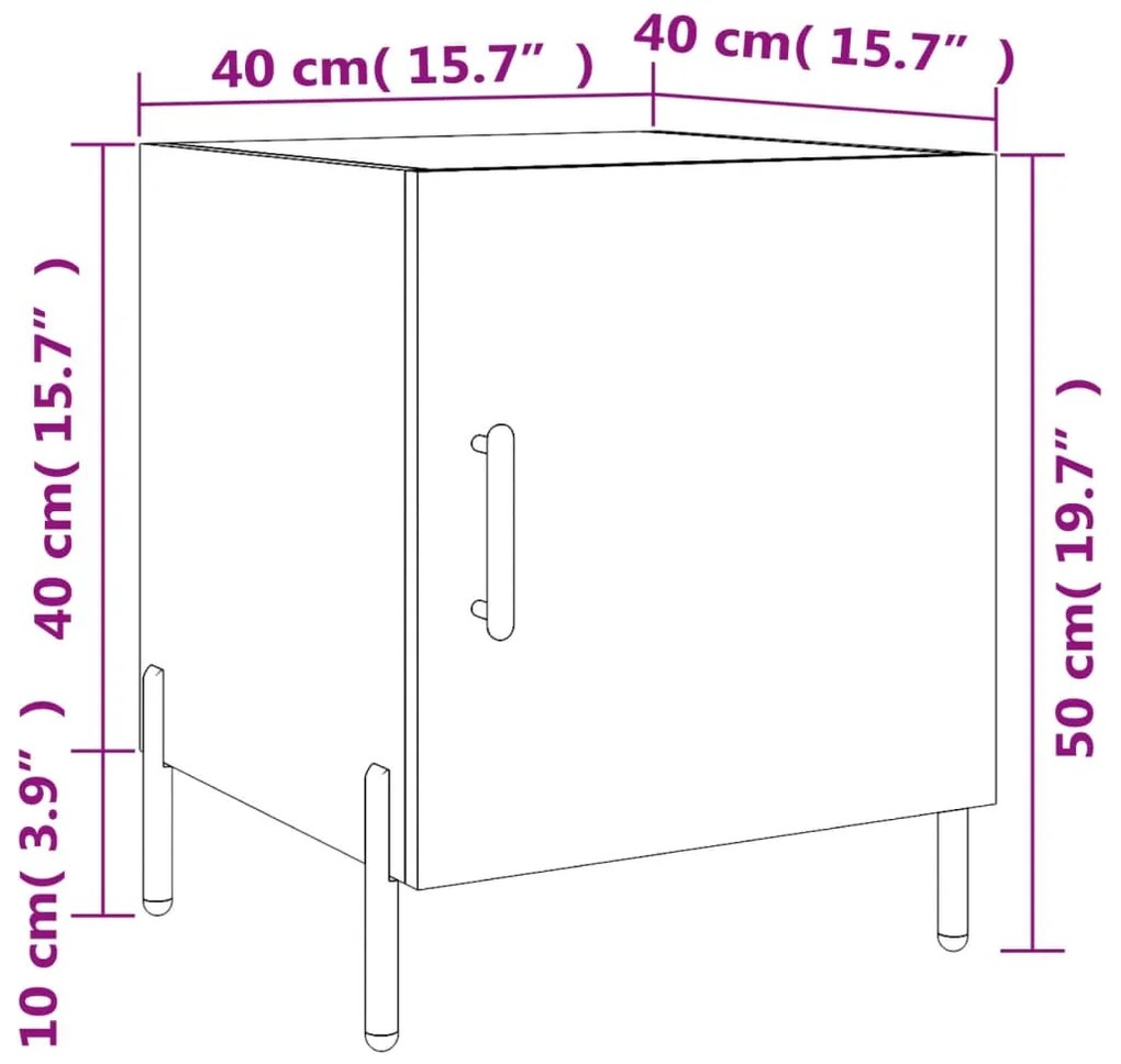 Κομοδίνο Γυαλ. Λευκό 40 x 40 x 50 εκ. από Επεξεργασμένο Ξύλο - Λευκό