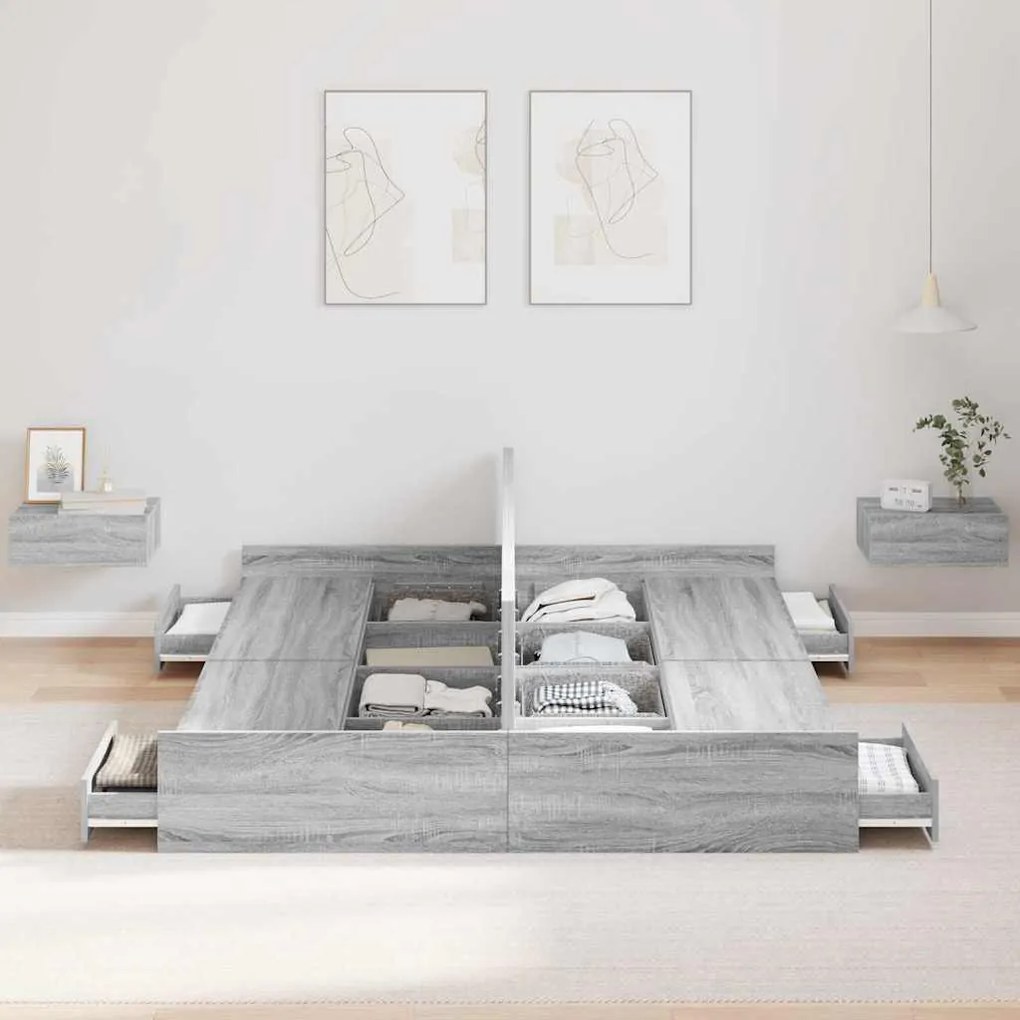 vidaXL Κρεβάτι με αποθηκευτικό χώρο Γκρι sonoma 135 x 190 cm