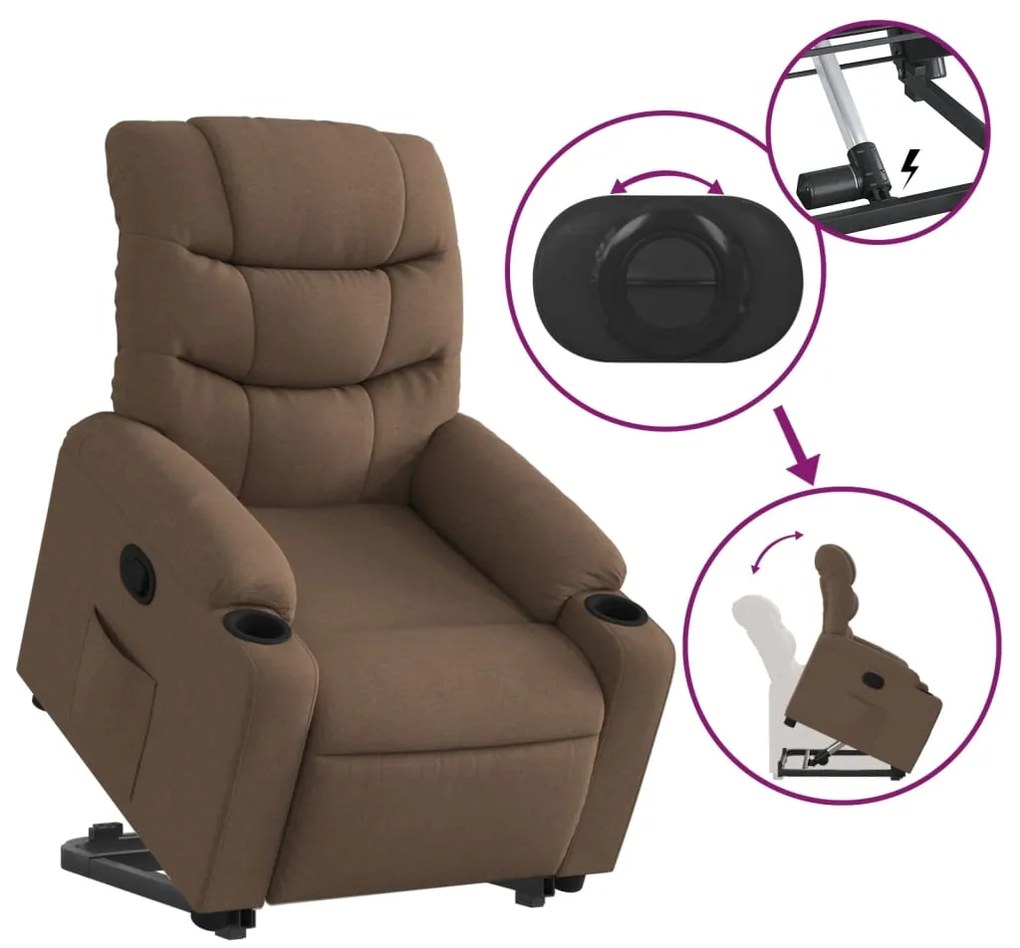 vidaXL Πολυθρόνα Ανακλινόμενη με Ανύψωση Καφέ Υφασμάτινη