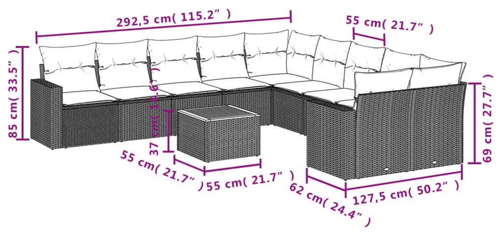 vidaXL Σαλόνι Κήπου Σετ 11 τεμ. Μπεζ Συνθετικό Ρατάν με Μαξιλάρια