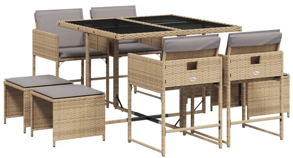 vidaXL Σετ Τραπεζαρίας Κήπου 9τεμ. Μικτό Μπεζ Συνθ. Ρατάν με Μαξιλάρια