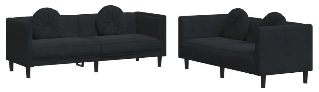 vidaXL Σετ Σαλονιού 2 Τεμαχίων Μαύρο Βελούδινο με Μαξιλάρια
