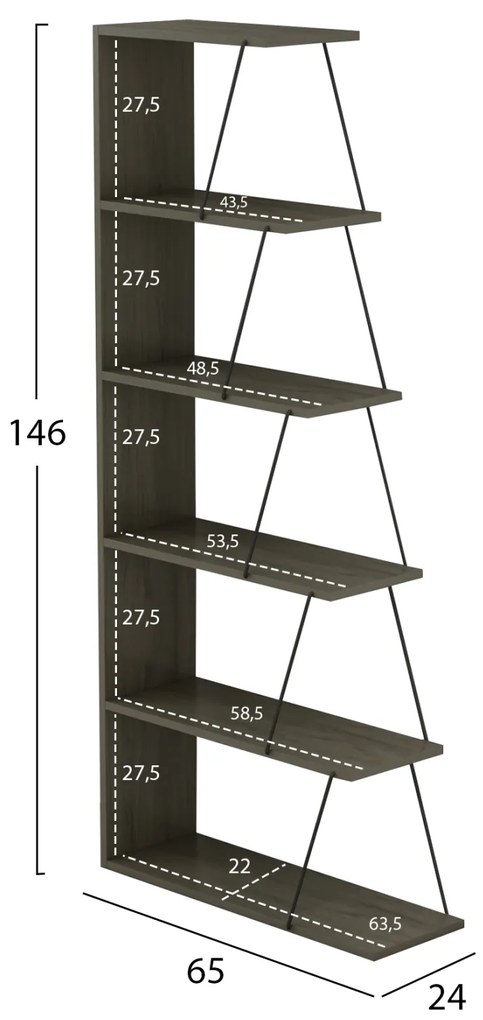 Βιβλιοθήκη Μίνι Tars Olive Grey Με Μαύρες Βέργες 65x22-24x146Υεκ.