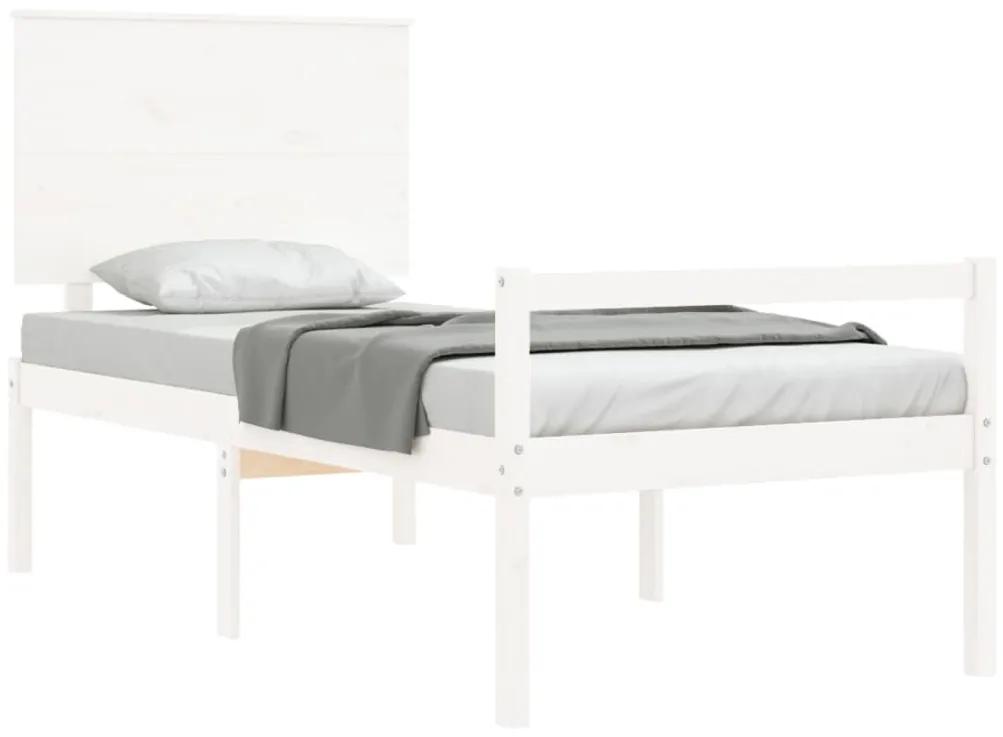 Κρεβάτι Ηλικιωμένου με Κεφαλάρι Λευκό Μασίφ Ξύλο Single - Λευκό