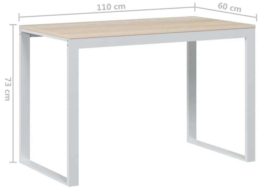 Γραφείο Υπολογιστή Λευκό/Δρυς 110 x 60 x 73 εκ. από Μοριοσανίδα - Καφέ