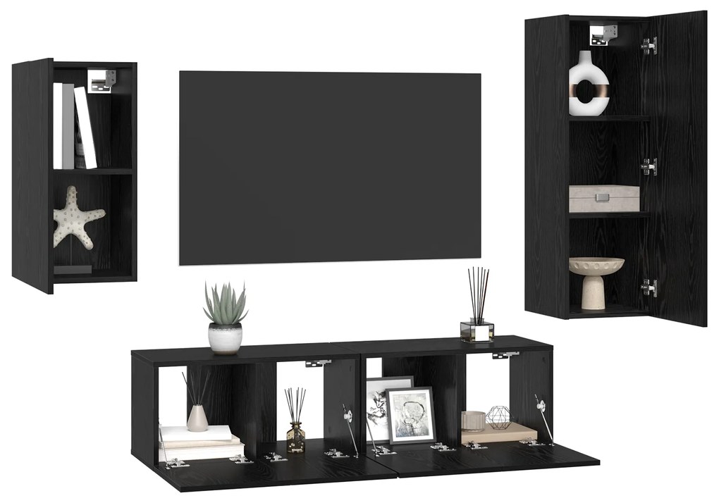 vidaXL Σετ τηλεοπτικού cabinet 4 pcs Μαύρη Δρυς 30.5 x 30 x 90 cm