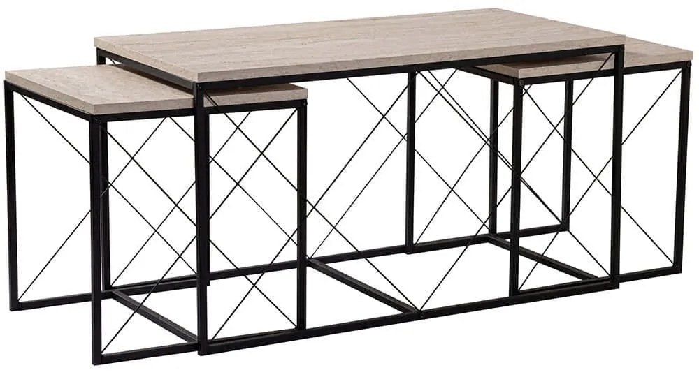 Ζιγκόν Defne (Σετ 3Τμχ) 854KLN4754 100x50x52/45x45x52cm Travertine Beige-Black
