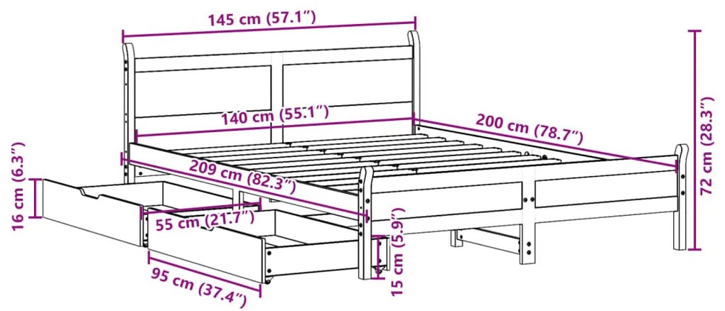 ΣΚΕΛΕΤΟΣ ΚΡΕΒΑΤΙΟΥ ΧΩΡΙΣ ΣΤΡΩΜΑ ΚΑΦΕ 140X200 ΜΑΣΙΦ ΞΥΛΟ ΠΕΥΚΟΥ 3309772