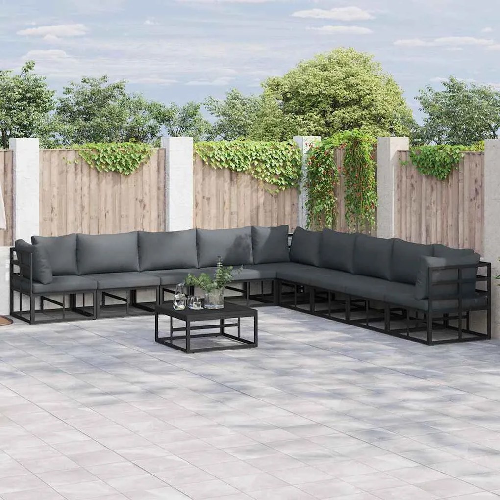 vidaXL Σετ Καναπέ Κήπου 9 pcs Μαύρο 353 x 353 x 71 εκ Αλουμίνιο