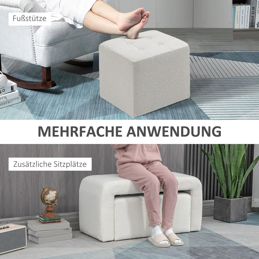 HOMCOM Σετ Σκαμπό Υποπόδιο 3 τεμαχίων, Κουμπωτό, 89 εκ. x 42,5 εκ. x 45 εκ., Κρεμ